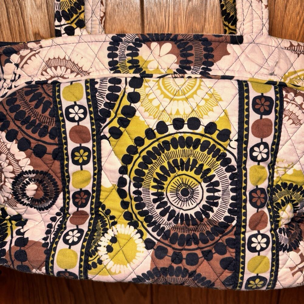 Vera Bradley Cocoa Moss Quilted Tote Bag Brown Yellow Floral Shoulder Purse - Picture 5 of 8